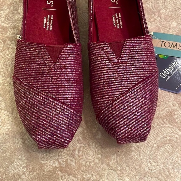 Brand New Toms Cabernet Glitter Rib Knit Slip On Shoes Casual Sparkly Canvas - Picture 6 of 16